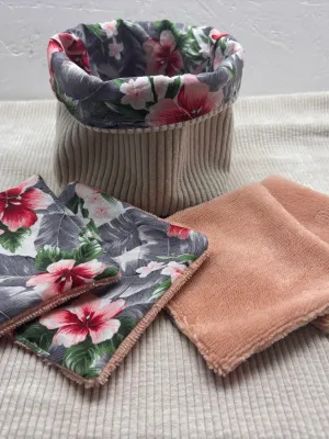Lingettes Démaquillantes Lavables Coton – Lot 6 + Panier – Faites Main France