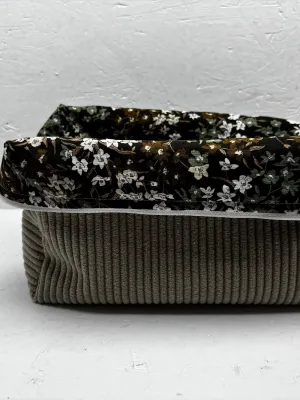Trousse de Toilette en Velours Côtelé Fait Main – Doublure Fleurie, 3 Tailles