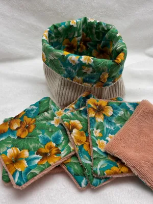 Lingettes Démaquillantes Lavables Coton – Lot 6 + Panier – Faites Main France