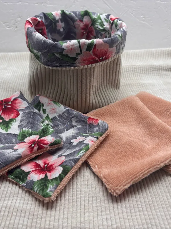 Produit Lingettes Démaquillantes Lavables Coton – Lot 6 + Panier – Faites Main France Image